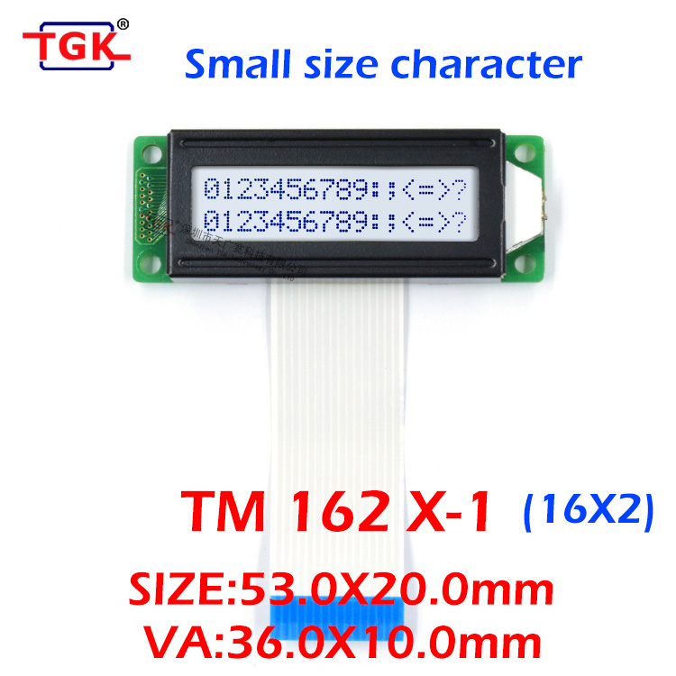 16x2 lcd display factory TM162X-1 small size small character 53X20mm TGK make