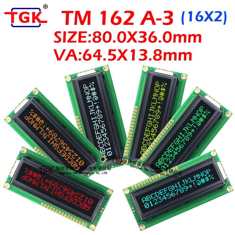 16x2 lcd display TM162A-3 Black membrane Substitute OLED 80X36mm TGK make